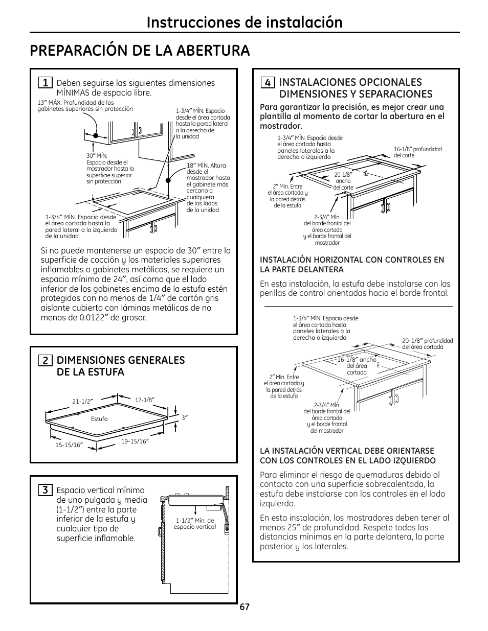 1dimensiones generales de la estufa 2 | GE JP256 User Manual | Page 67 / 80