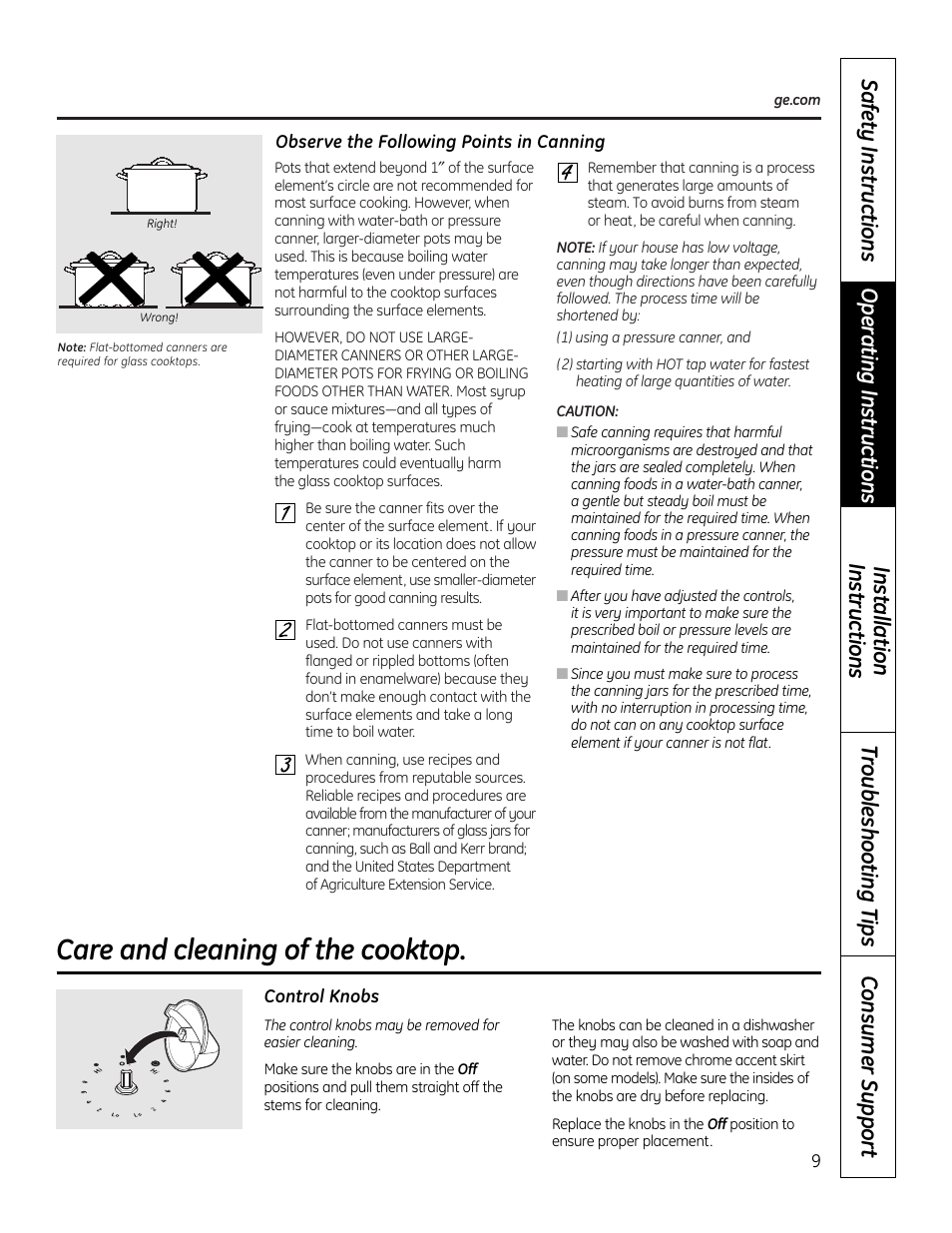 Care and cleaning of the cooktop | GE JP256 User Manual | Page 9 / 80