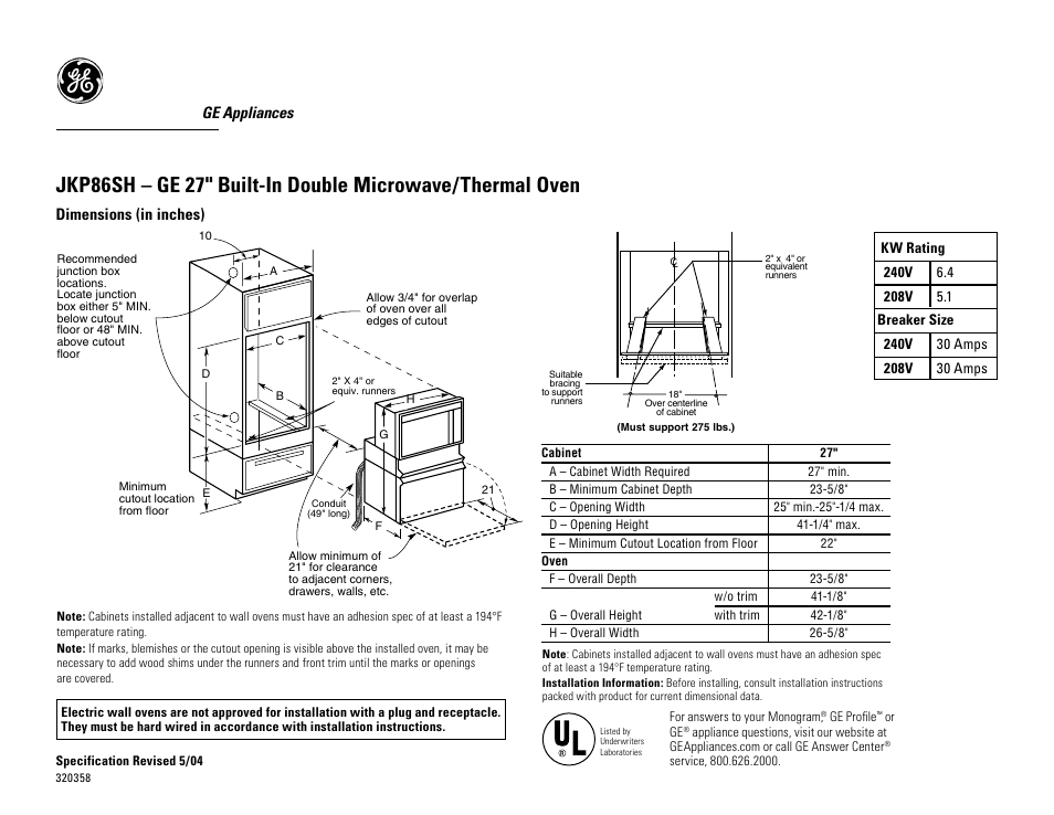 GE JKP86SH User Manual | 2 pages