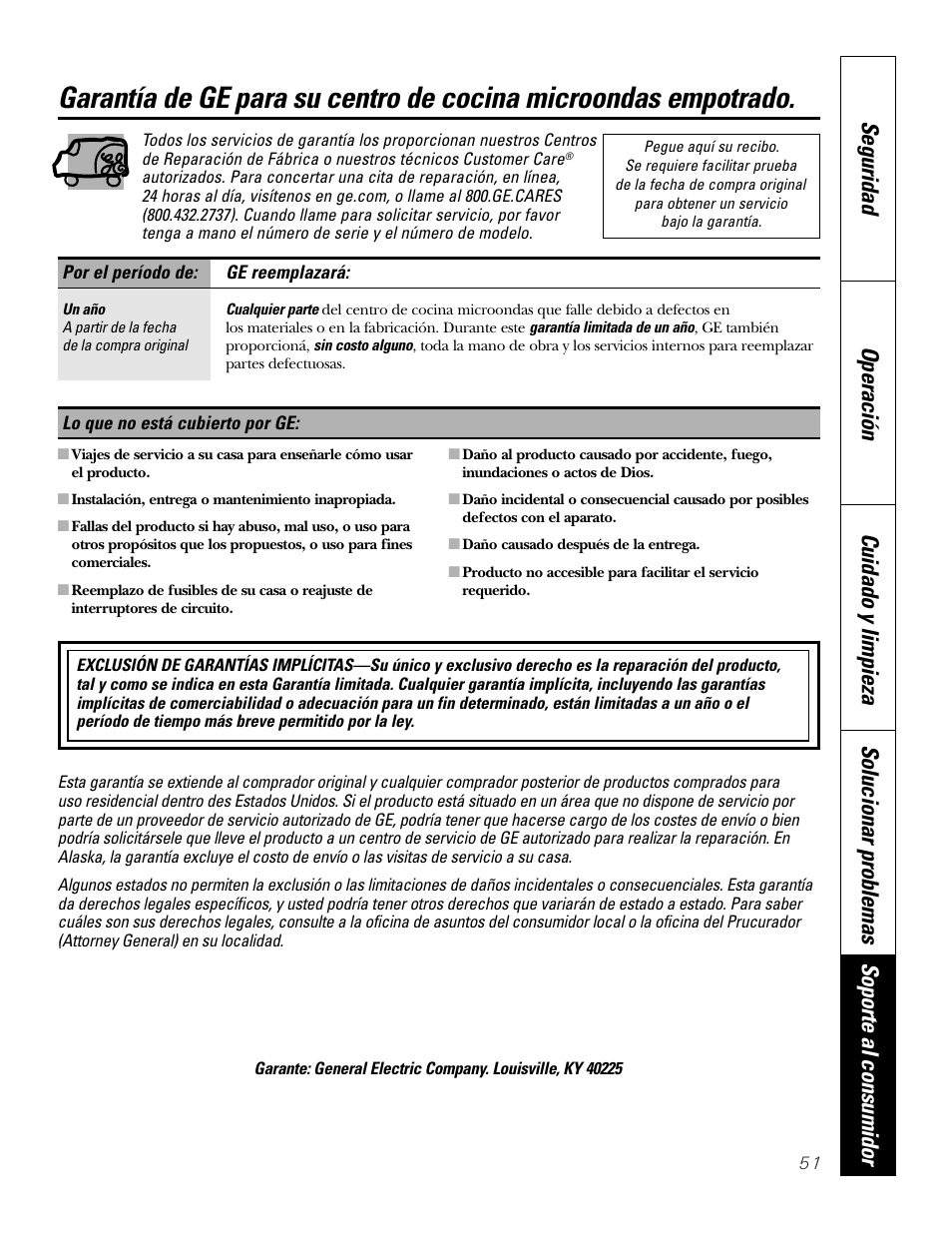 Garantía | GE PT970SMSS User Manual | Page 103 / 104