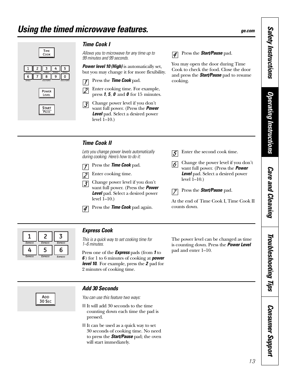 Using the timed microwave features | GE PT970SMSS User Manual | Page 13 / 104