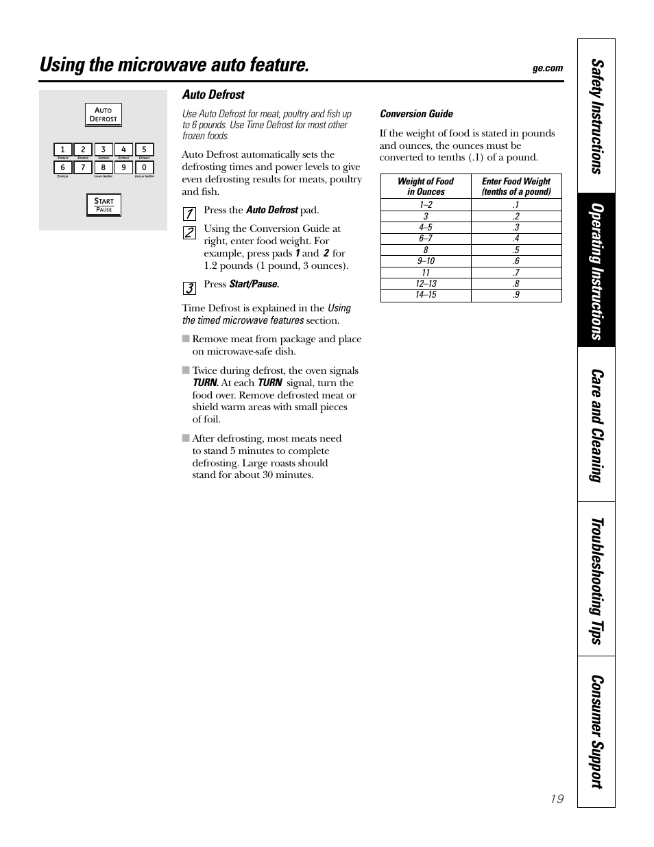 Using the microwave auto feature | GE PT970SMSS User Manual | Page 19 / 104