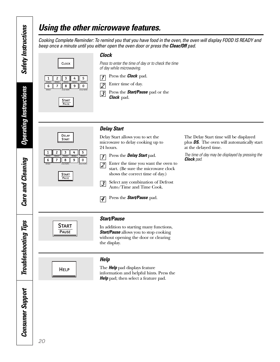 Using the other microwave features | GE PT970SMSS User Manual | Page 20 / 104