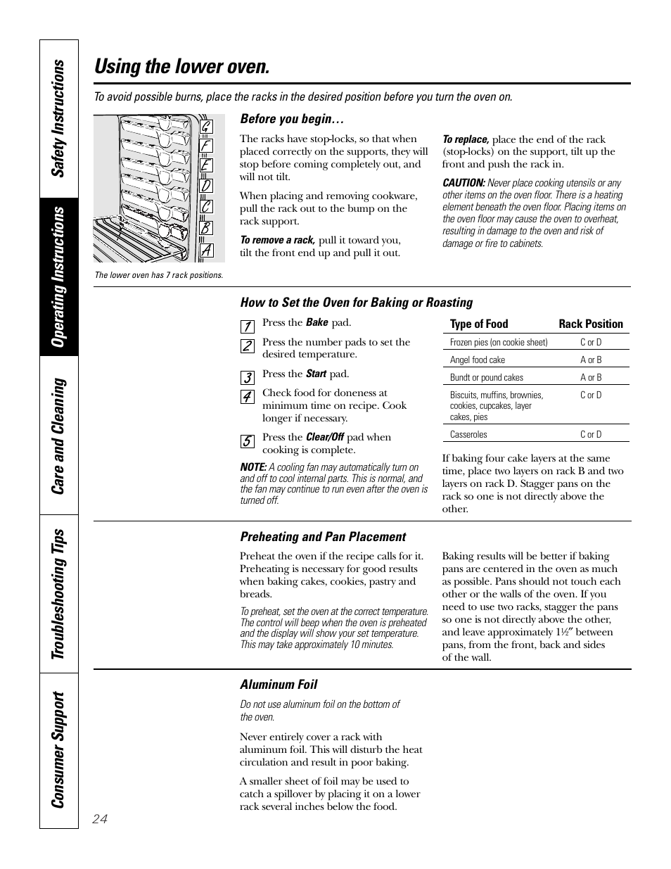 Using the lower oven | GE PT970SMSS User Manual | Page 24 / 104