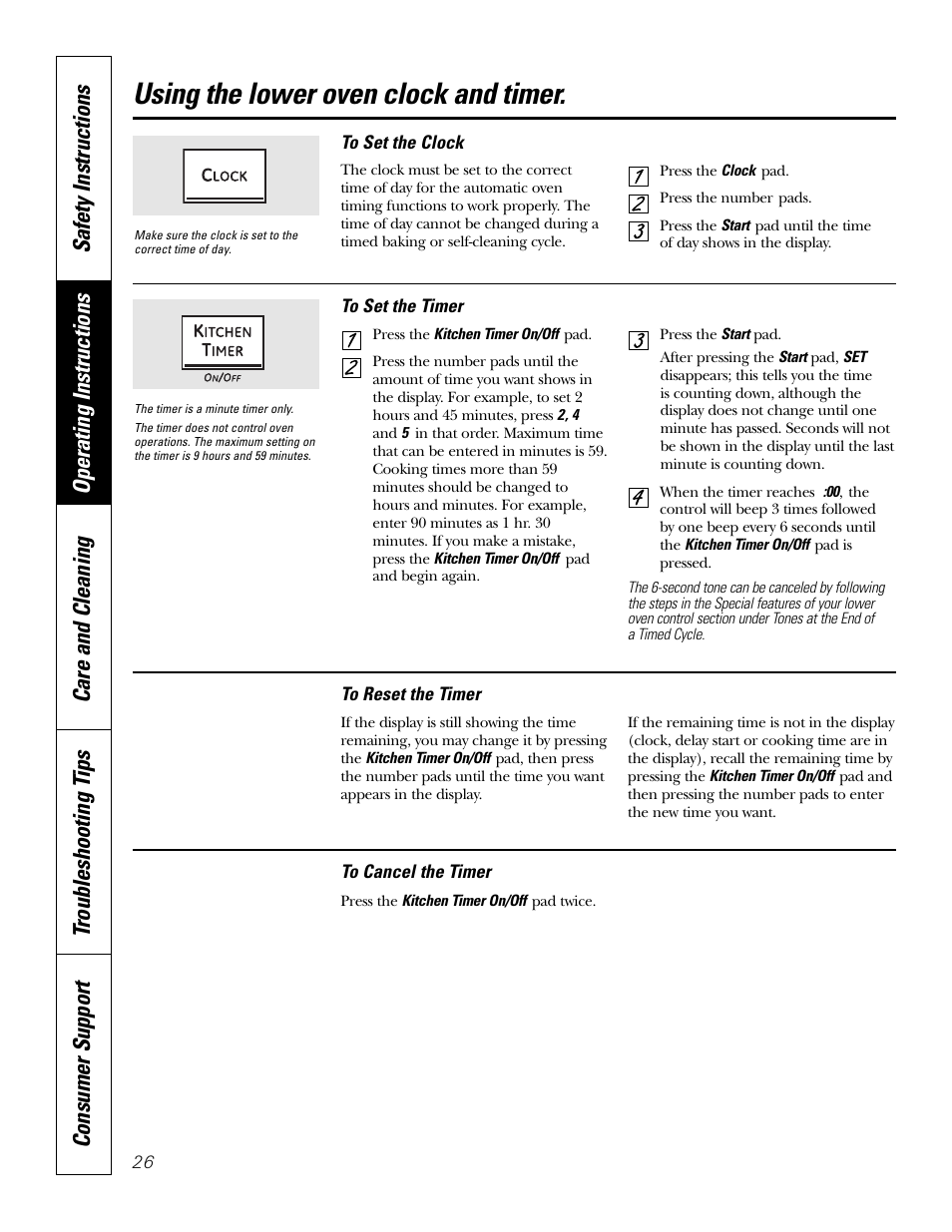 Using the lower oven clock and timer | GE PT970SMSS User Manual | Page 26 / 104