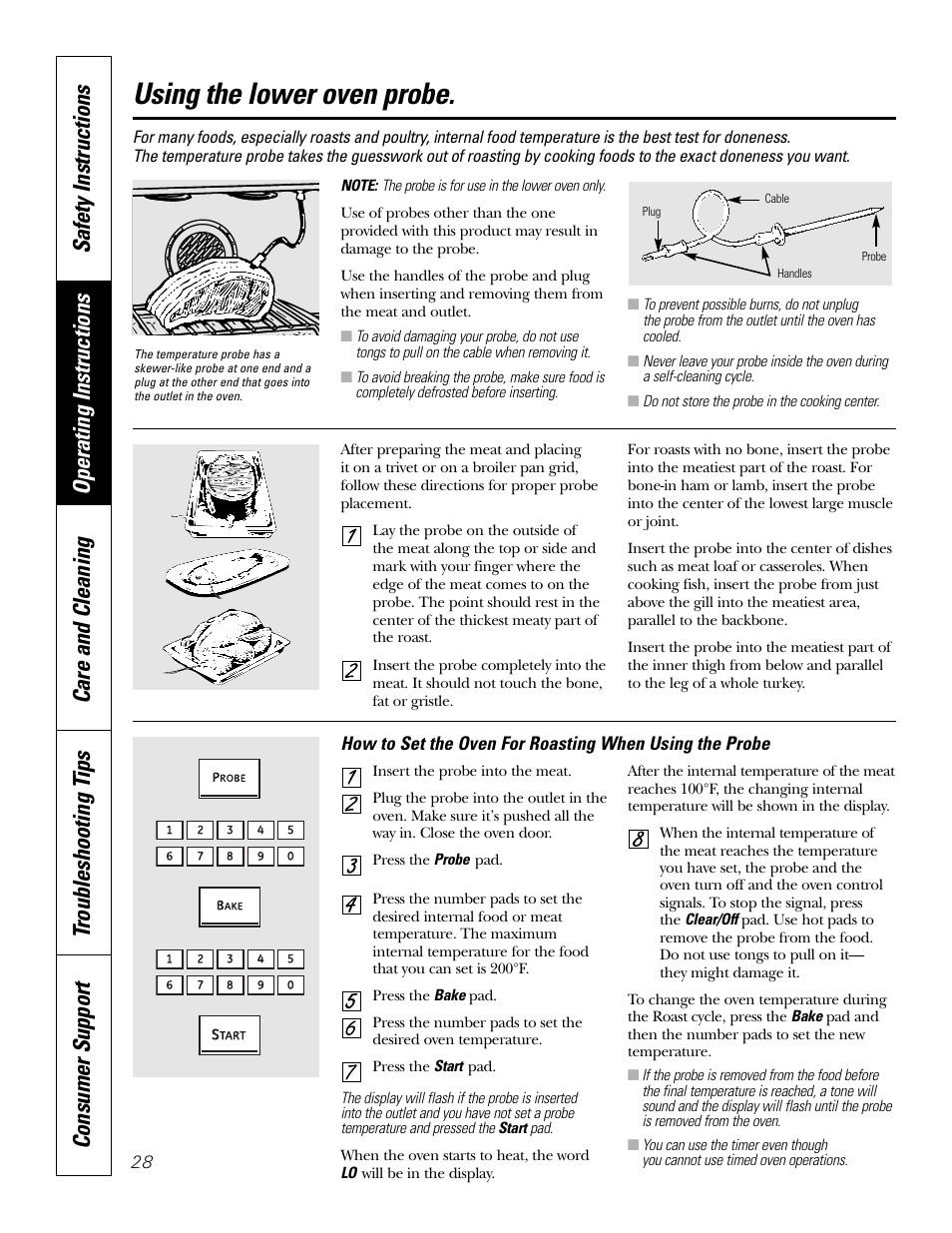 Probe, Probe , 31, Using the lower oven probe | GE PT970SMSS User Manual | Page 28 / 104