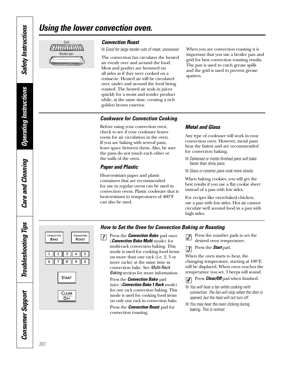 Using the lower convection oven | GE PT970SMSS User Manual | Page 30 / 104