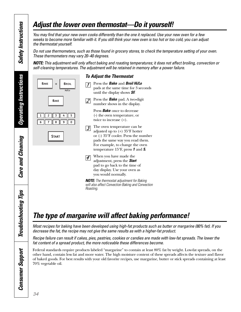 Lower oven thermostat, Adjust the lower oven thermostat—do it yourself | GE PT970SMSS User Manual | Page 34 / 104