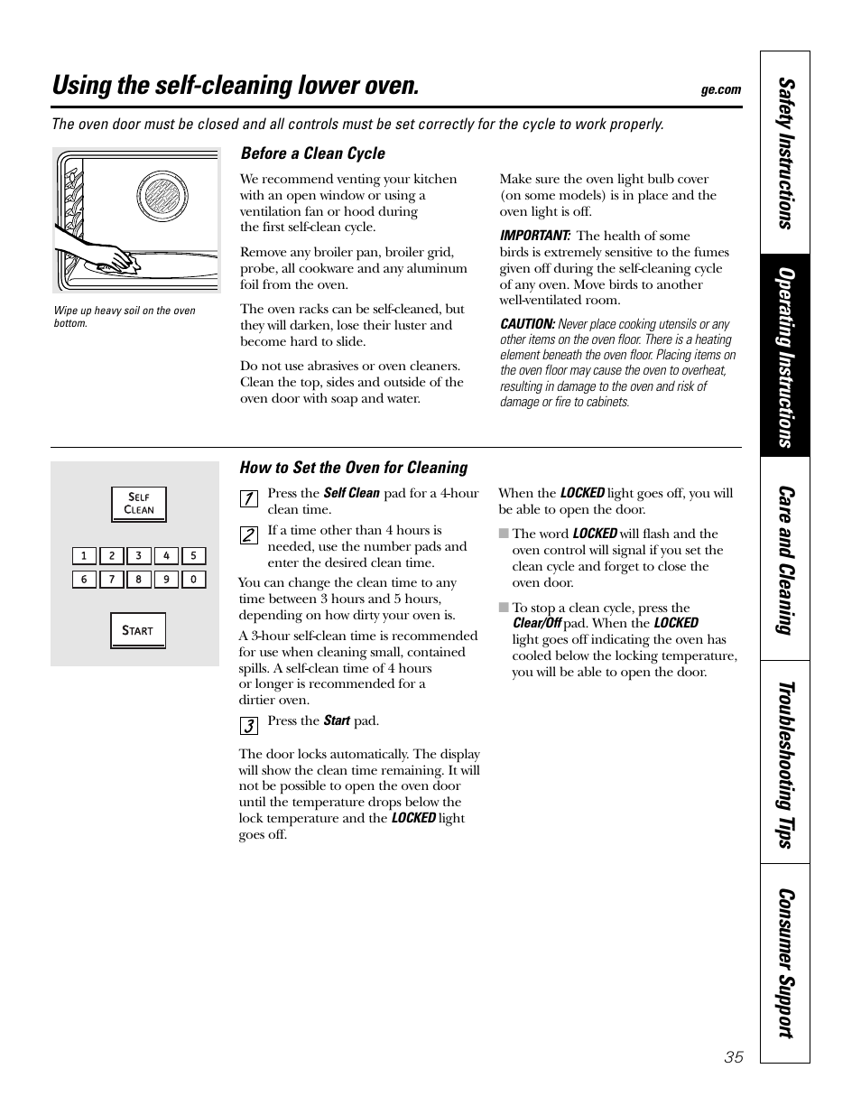 Self-cleaning lower oven, Self-cleaning lower oven , 36, Using the self-cleaning lower oven | GE PT970SMSS User Manual | Page 35 / 104