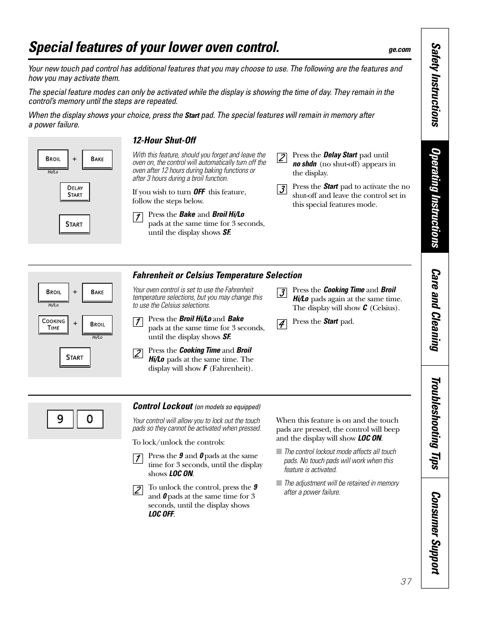 Special features of your lower oven control | GE PT970SMSS User Manual | Page 37 / 104