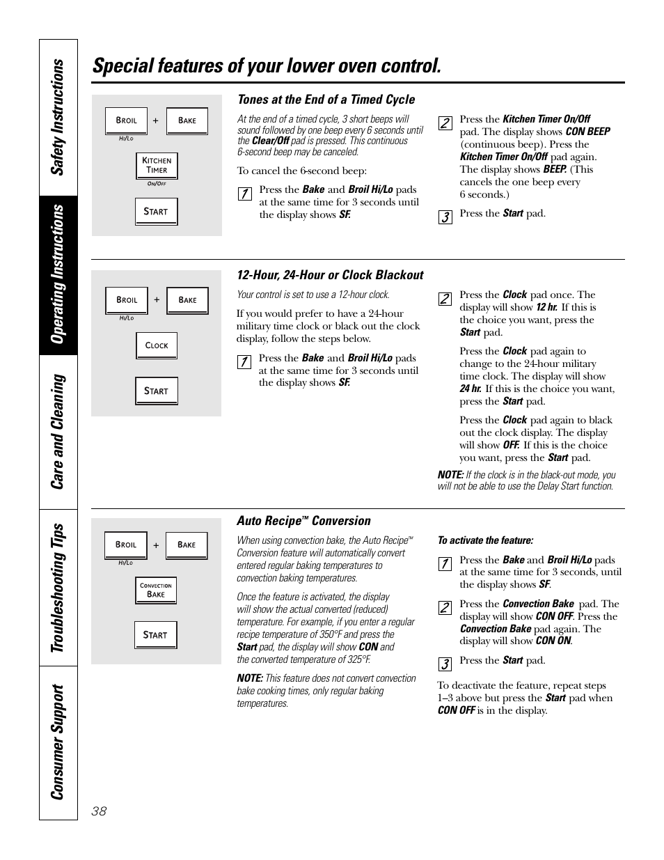 Special features of your lower oven control | GE PT970SMSS User Manual | Page 38 / 104