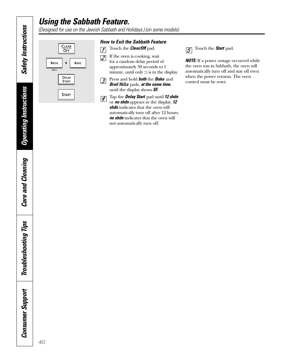 Using the sabbath feature | GE PT970SMSS User Manual | Page 40 / 104