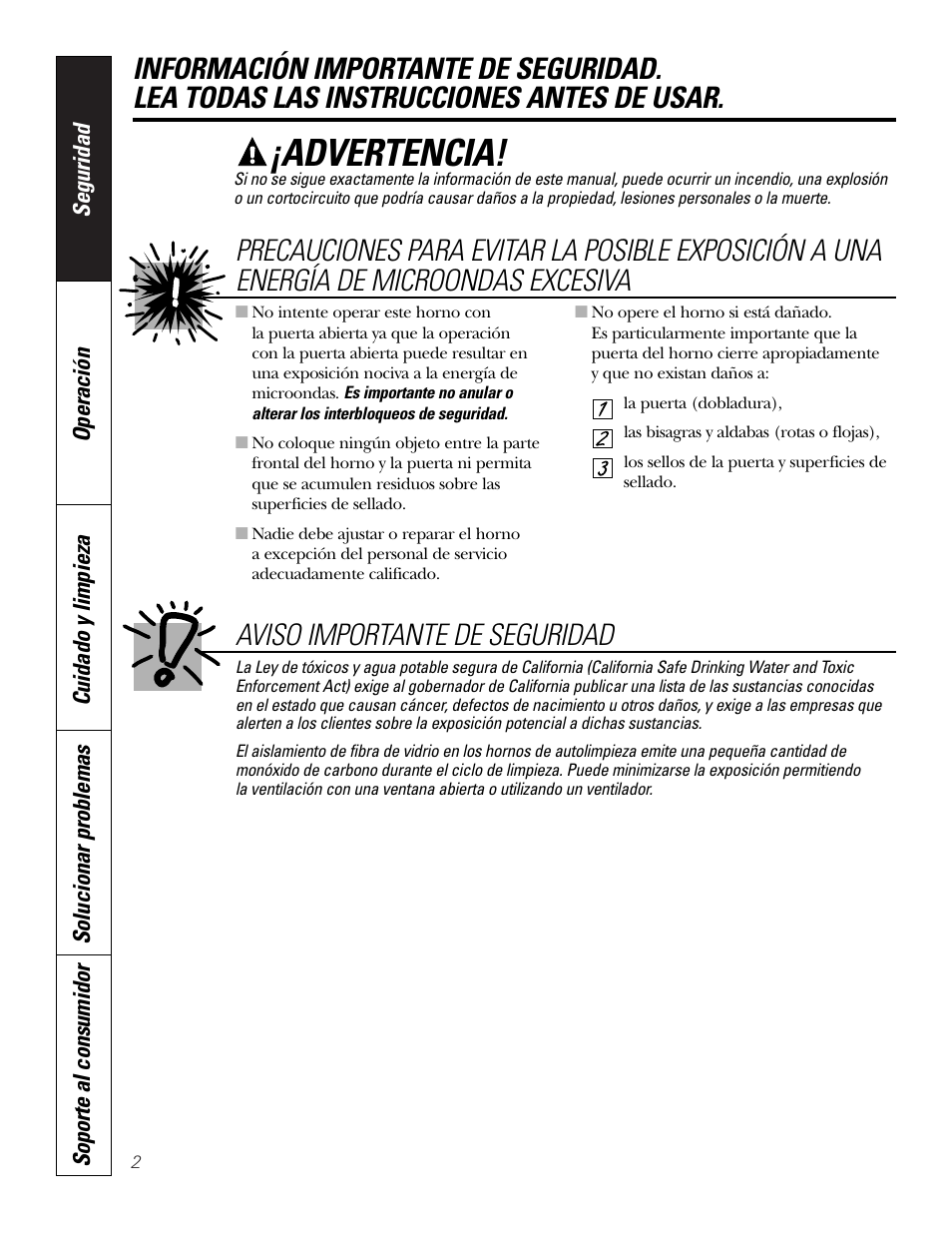 Instrucciones de seguridad, Advertencia, Aviso importante de seguridad | GE PT970SMSS User Manual | Page 54 / 104