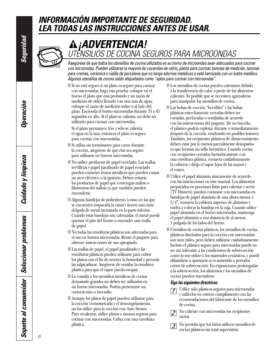 Advertencia, Utensilios de cocina seguros para microondas | GE PT970SMSS User Manual | Page 58 / 104