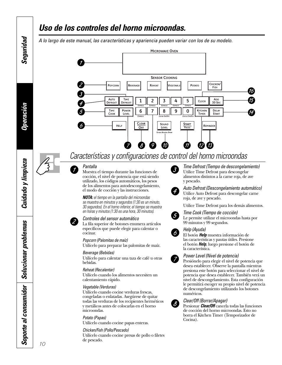 Controles del horno microondas, Panel de control del microondas, Controles del horno microondas –22 | Panel de control del microondas , 11, Uso de los controles del horno microondas | GE PT970SMSS User Manual | Page 62 / 104