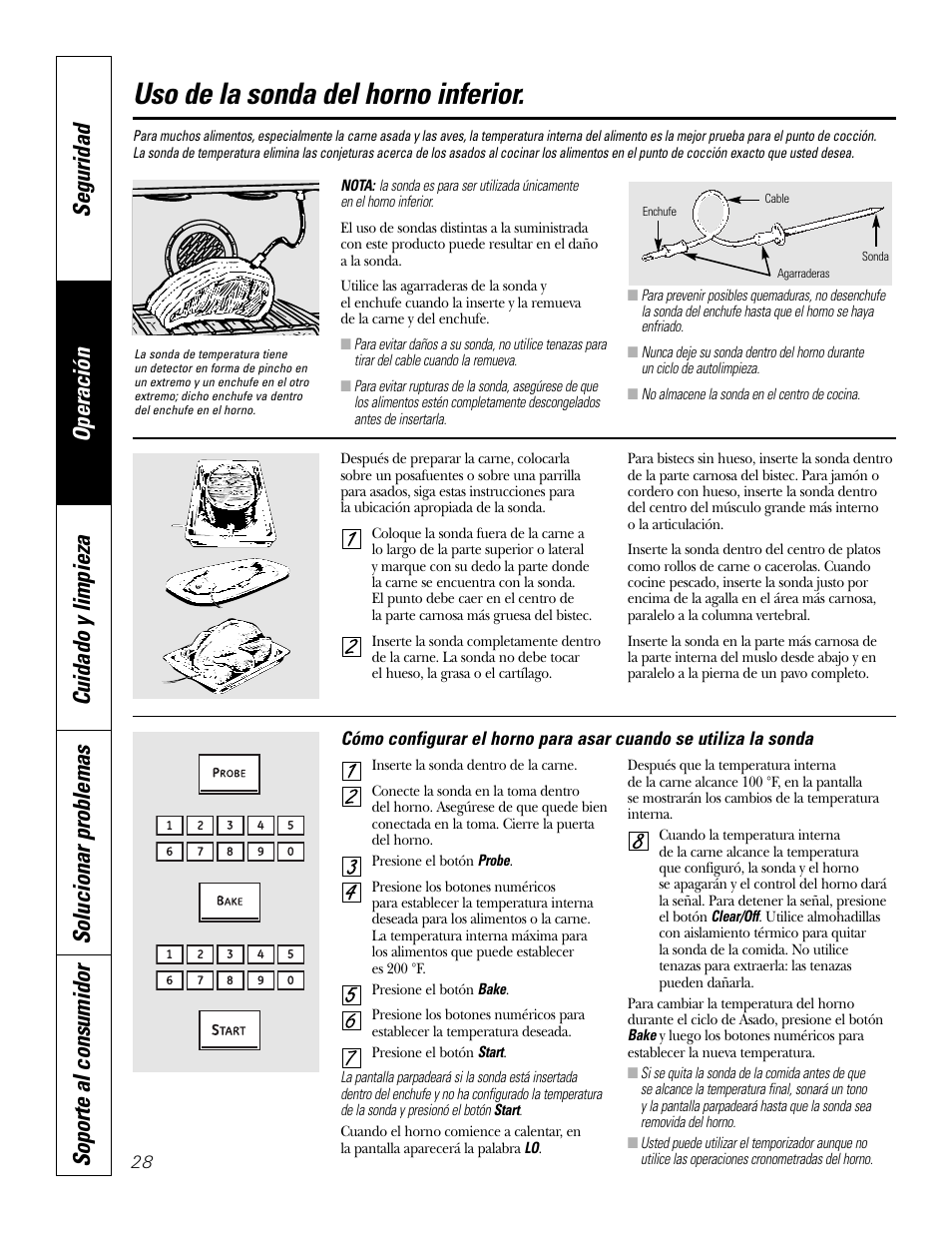 Sonda, Sonda , 31, Uso de la sonda del horno inferior | GE PT970SMSS User Manual | Page 80 / 104