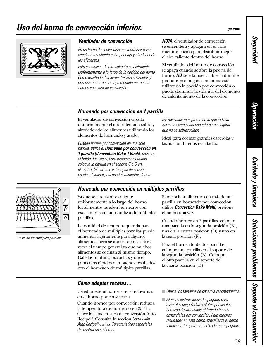 Uso del horno de convección inferior | GE PT970SMSS User Manual | Page 81 / 104