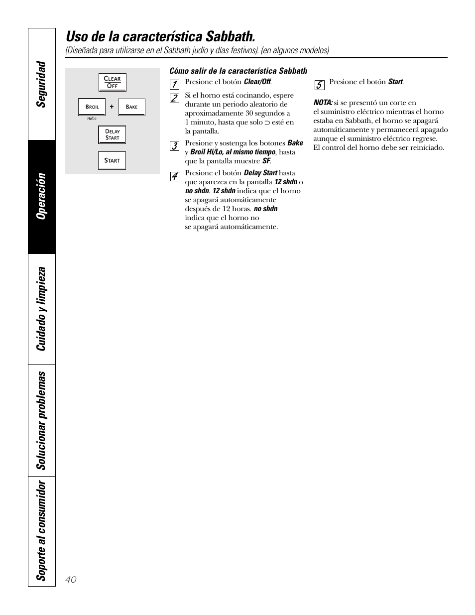 Uso de la característica sabbath | GE PT970SMSS User Manual | Page 92 / 104