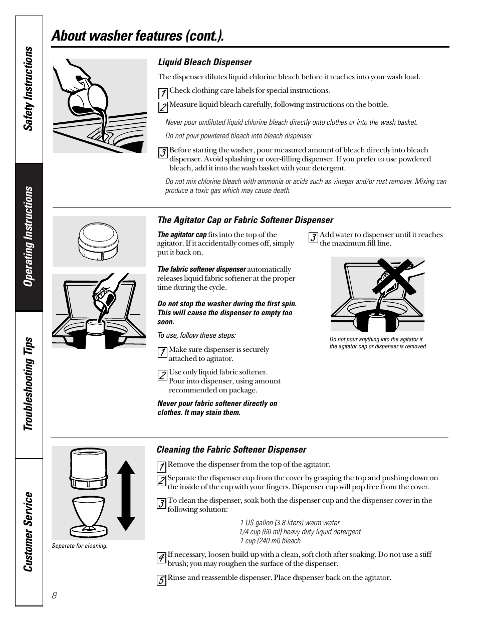 About washer features (cont.) | GE WASE4220 User Manual | Page 8 / 48