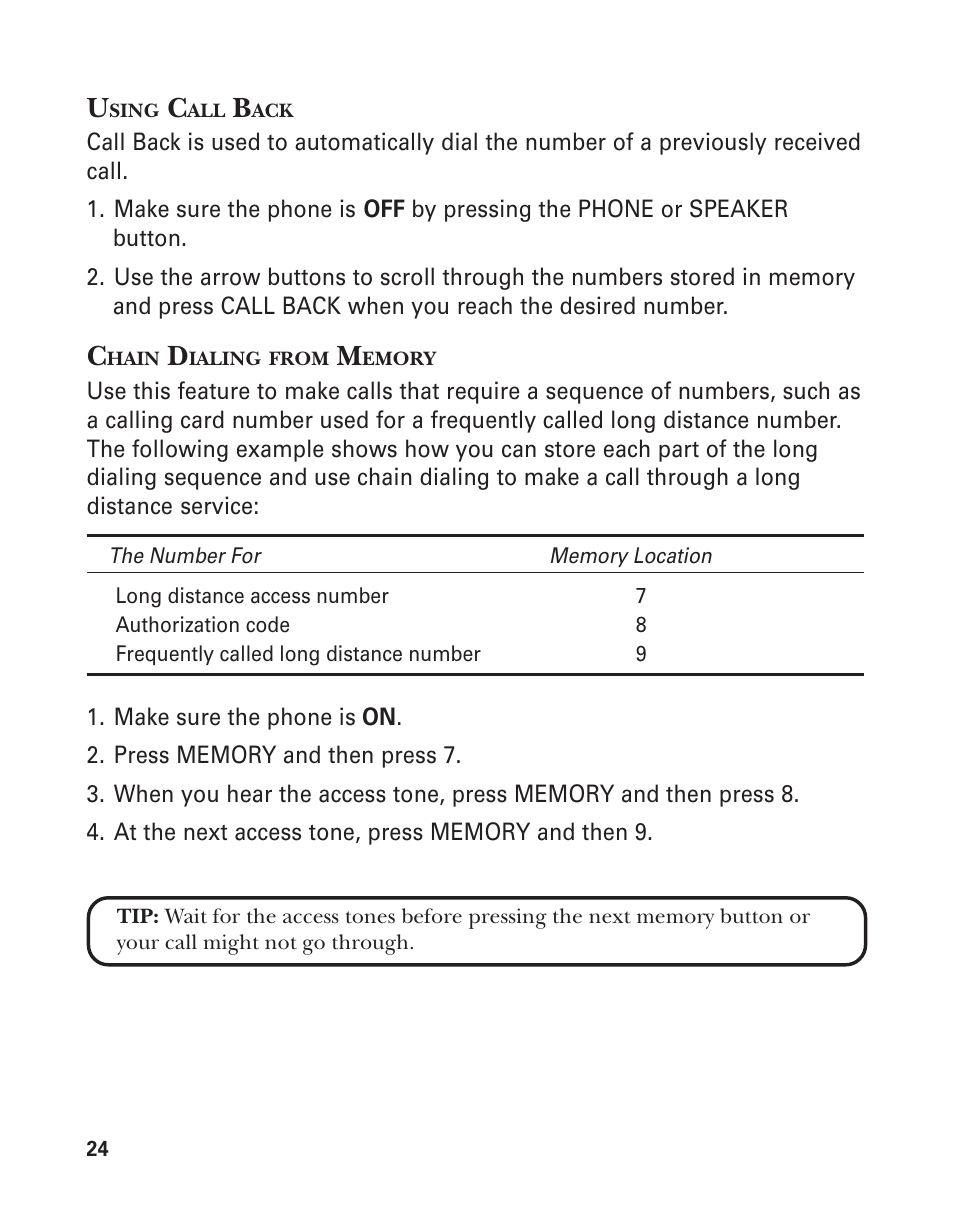 Chain dialing from memory | GE 2-9774 User Manual | Page 24 / 40