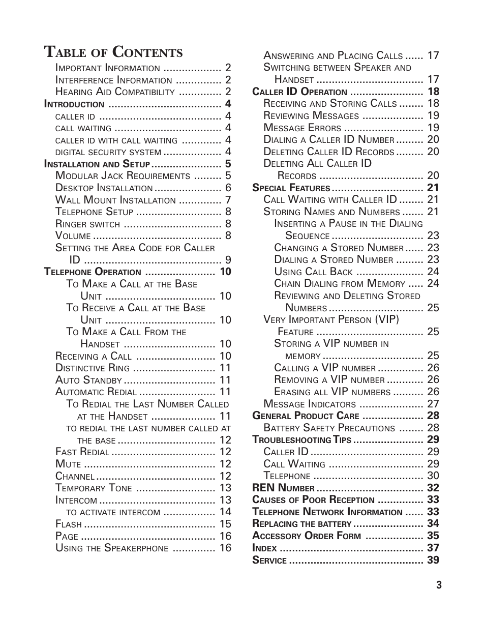 Able, Ontents | GE 2-9774 User Manual | Page 3 / 40