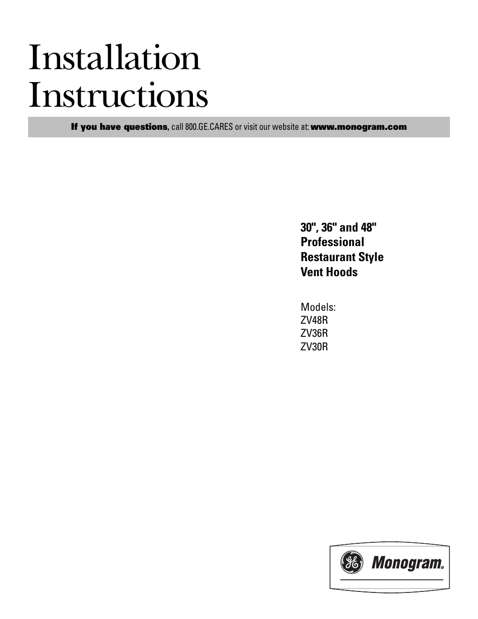 GE ZV48R User Manual | 16 pages