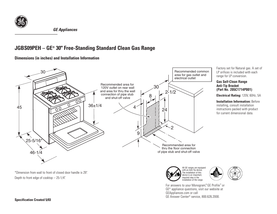 GE JGBS09PEH User Manual | 2 pages