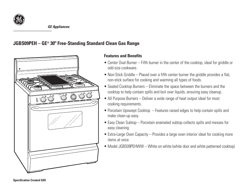 GE JGBS09PEH User Manual | Page 2 / 2