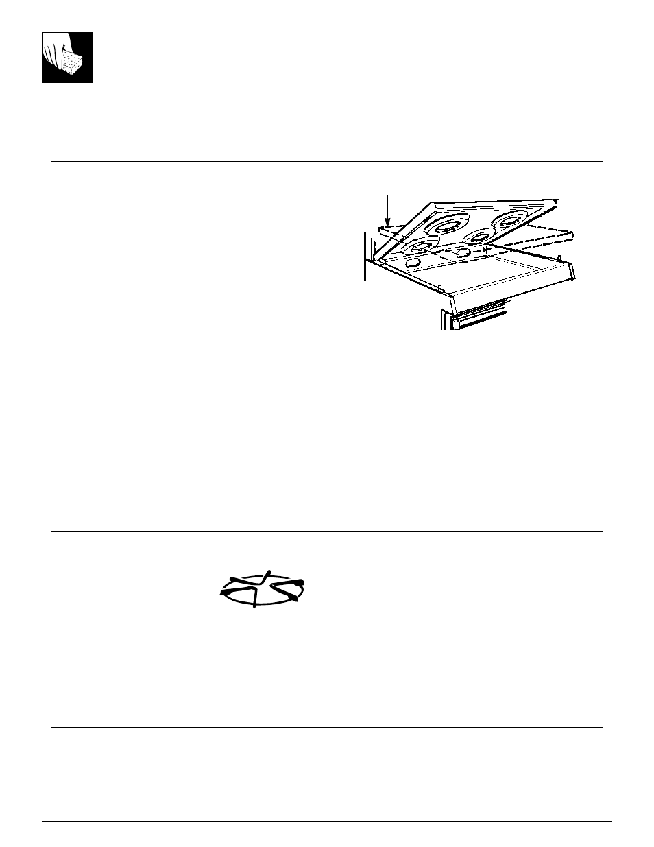 Burner grates, Lift-up/off cooktop, Porcelain enamel cooktop | Care and cleaning | GE 164D2966P079 User Manual | Page 20 / 28