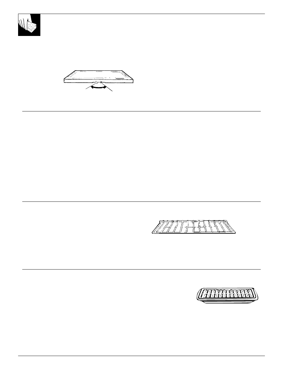 Broiler pan and rack, Oven shelves, Removable oven bottom | Care and cleaning | GE 164D2966P079 User Manual | Page 22 / 28