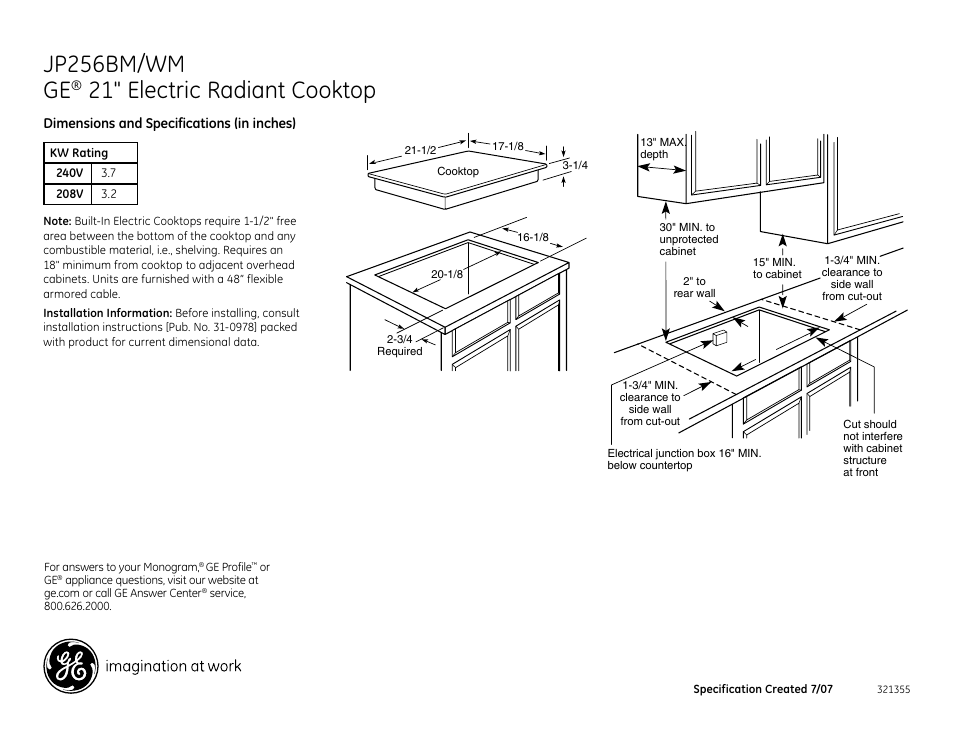 GE JP256BMBB User Manual | 2 pages