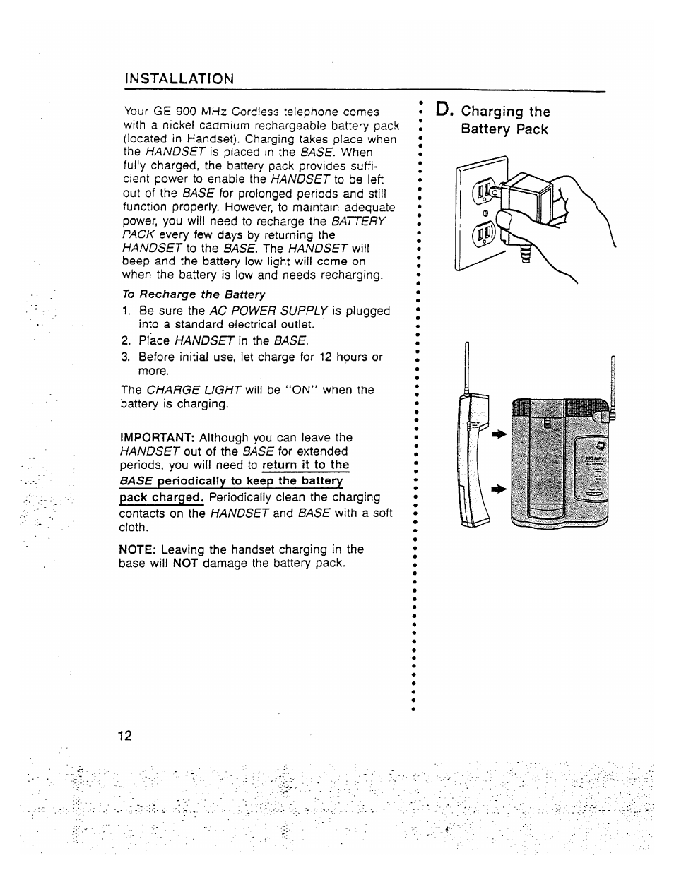 Battery pack | GE 2-9910 User Manual | Page 12 / 28