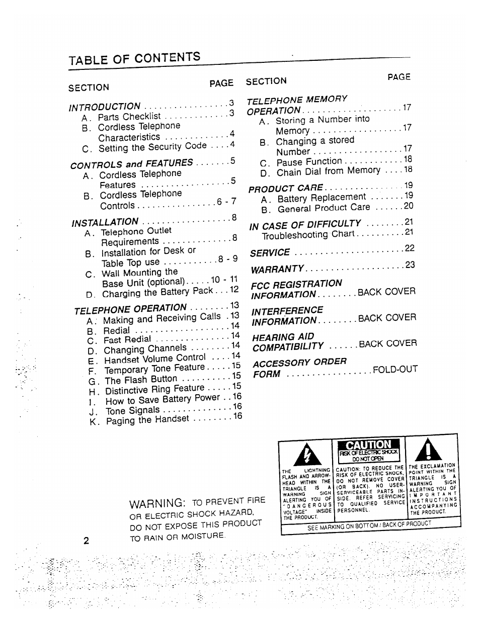 Warning, Installation, Telephone operation | Introduction, Ntrols snd features, Operation, I^~r /^a dp, T'nuuu^i, Warfianty, Fcc registration | GE 2-9910 User Manual | Page 2 / 28