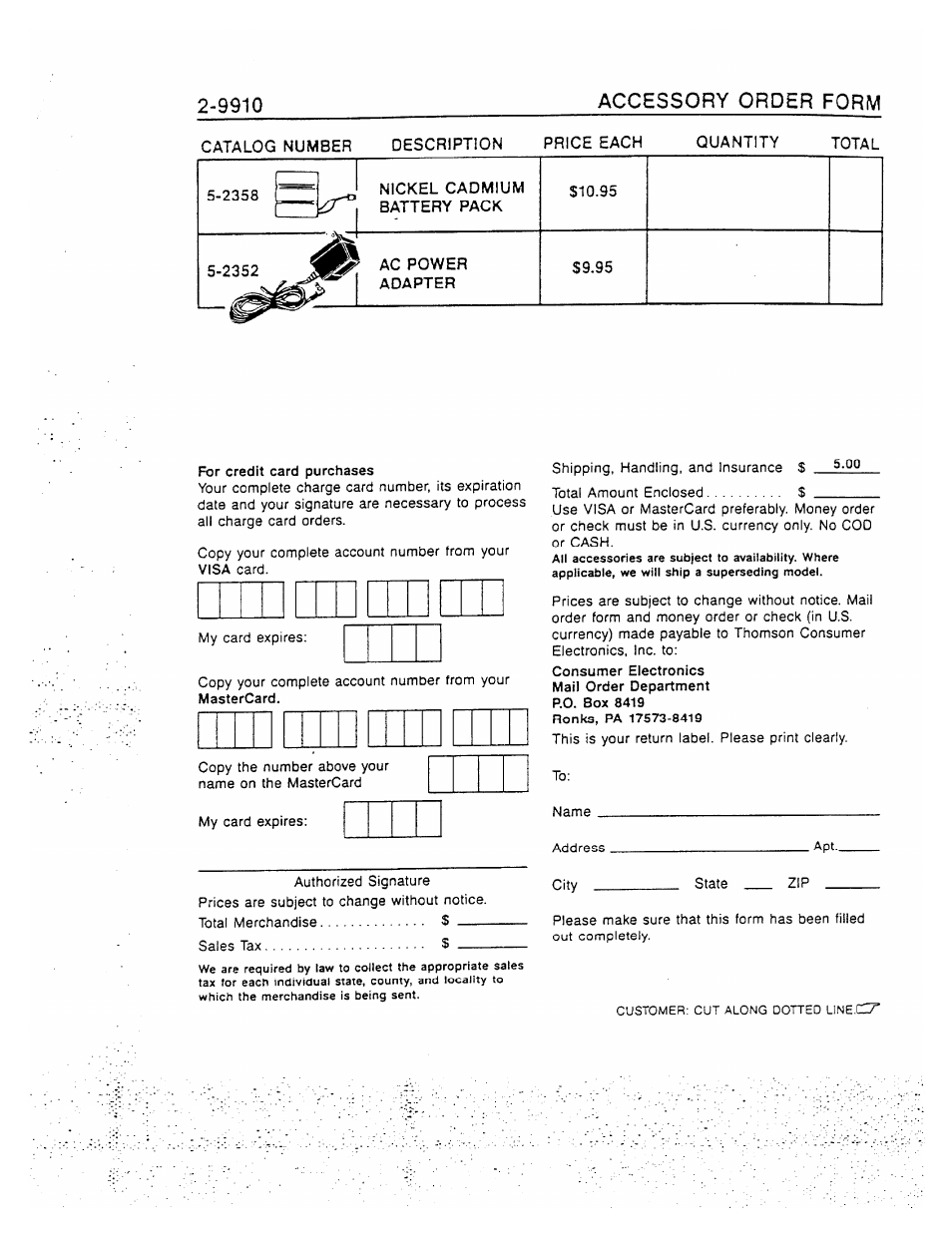 9910 accessory order form | GE 2-9910 User Manual | Page 24 / 28