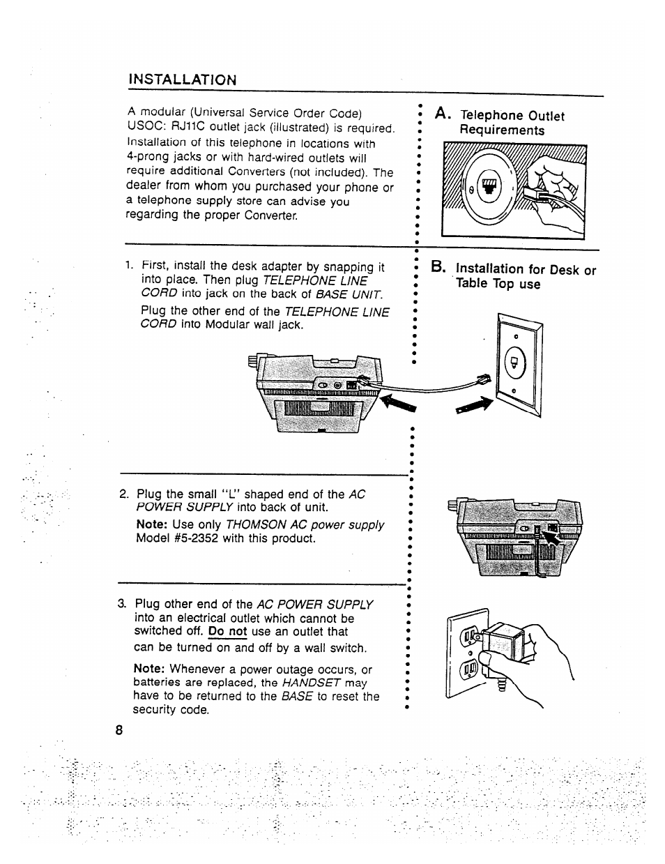 B. installation for desk or table top use | GE 2-9910 User Manual | Page 8 / 28