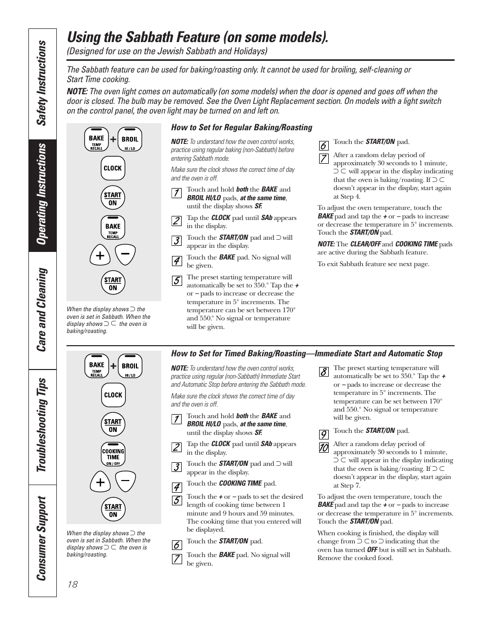 Sabbath feature, Sabbath feature , 19, Using the sabbath feature (on some models) | GE 49-80535-1 User Manual | Page 18 / 36