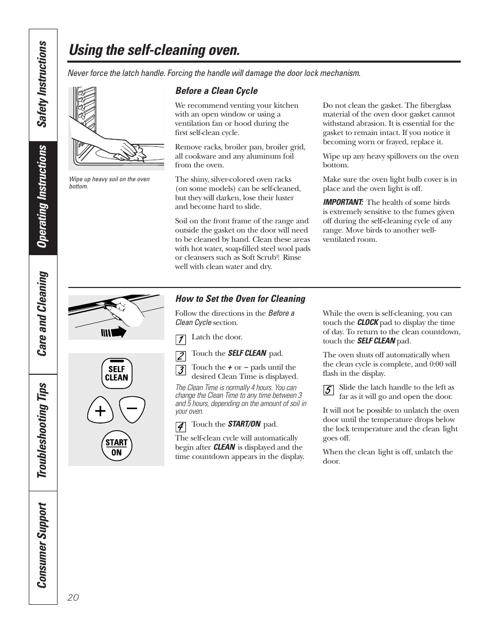 Self-cleaning, Self-cleaning , 21, Using the self-cleaning oven | GE 49-80535-1 User Manual | Page 20 / 36