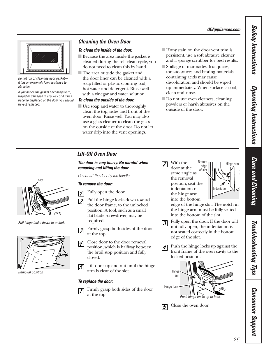 Door, Lift-off oven door | GE 49-80535-1 User Manual | Page 25 / 36
