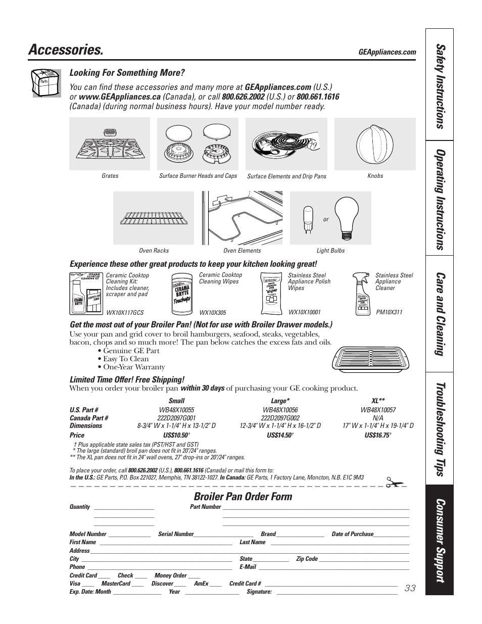 Accessories, Broiler pan order form, Looking for something more | GE 49-80535-1 User Manual | Page 33 / 36
