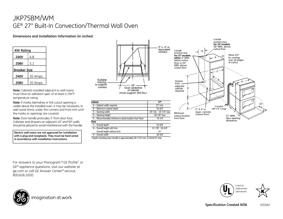 GE JKP75BMBB User Manual | 2 pages