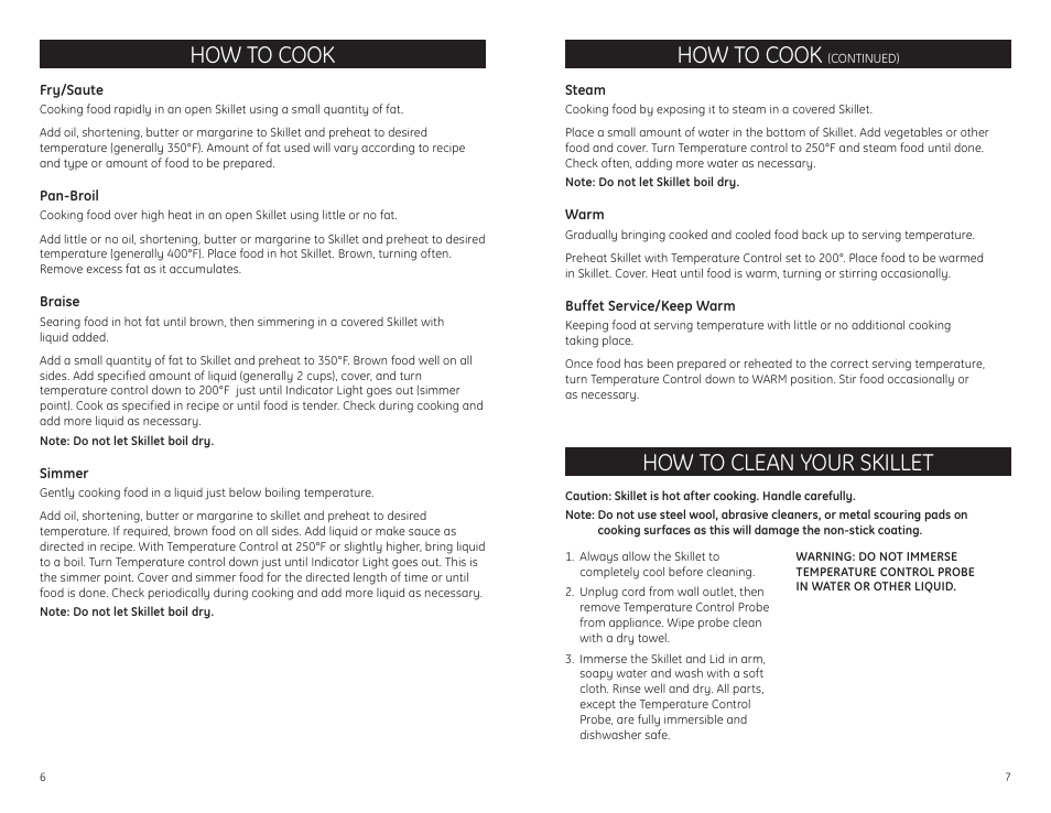 How to cook, How to clean your skillet | GE 681131689489 User Manual | Page 4 / 4