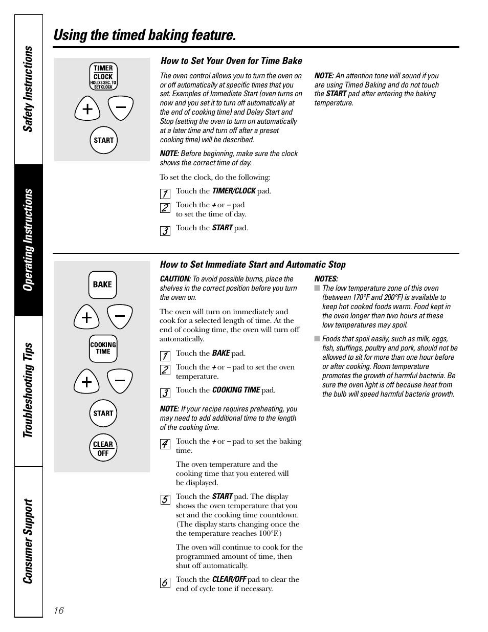 Timed baking, Timed baking –17, Using the timed baking feature | GE JGRS06 User Manual | Page 16 / 32