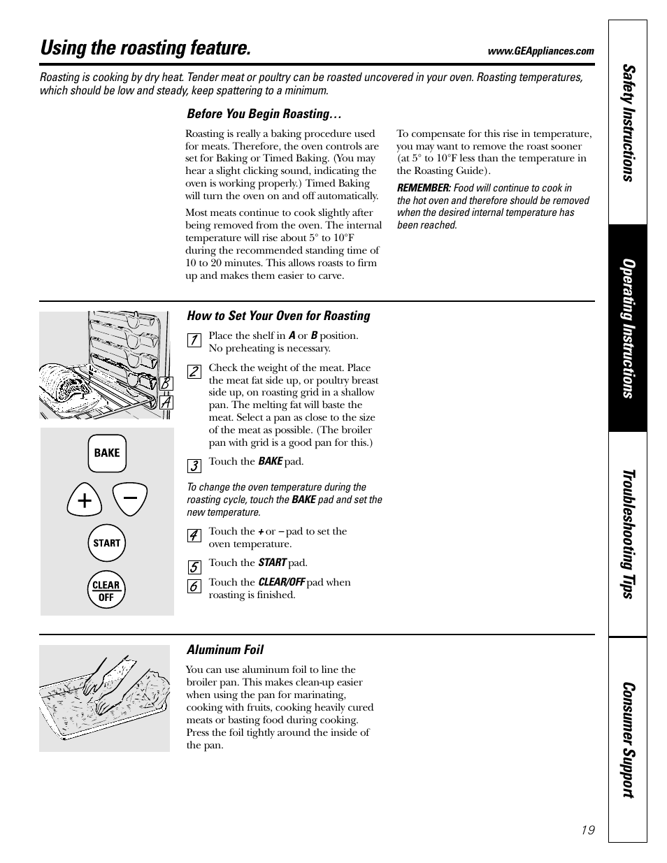 Roasting feature, Roasting feature –20, Using the roasting feature | GE JGRS06 User Manual | Page 19 / 32