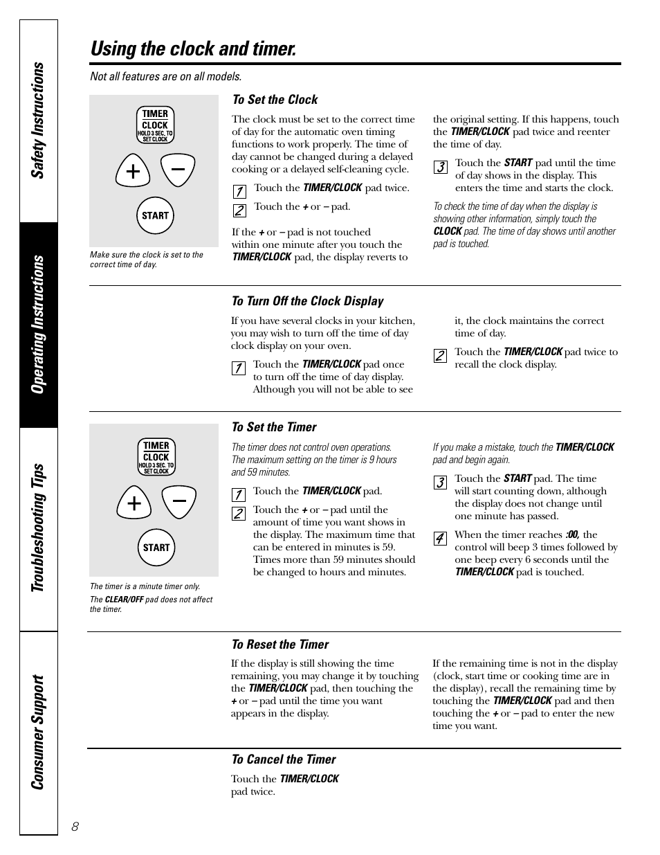Clock and timer, Clock and timer –9, Using the clock and timer | GE JGRS06 User Manual | Page 8 / 32