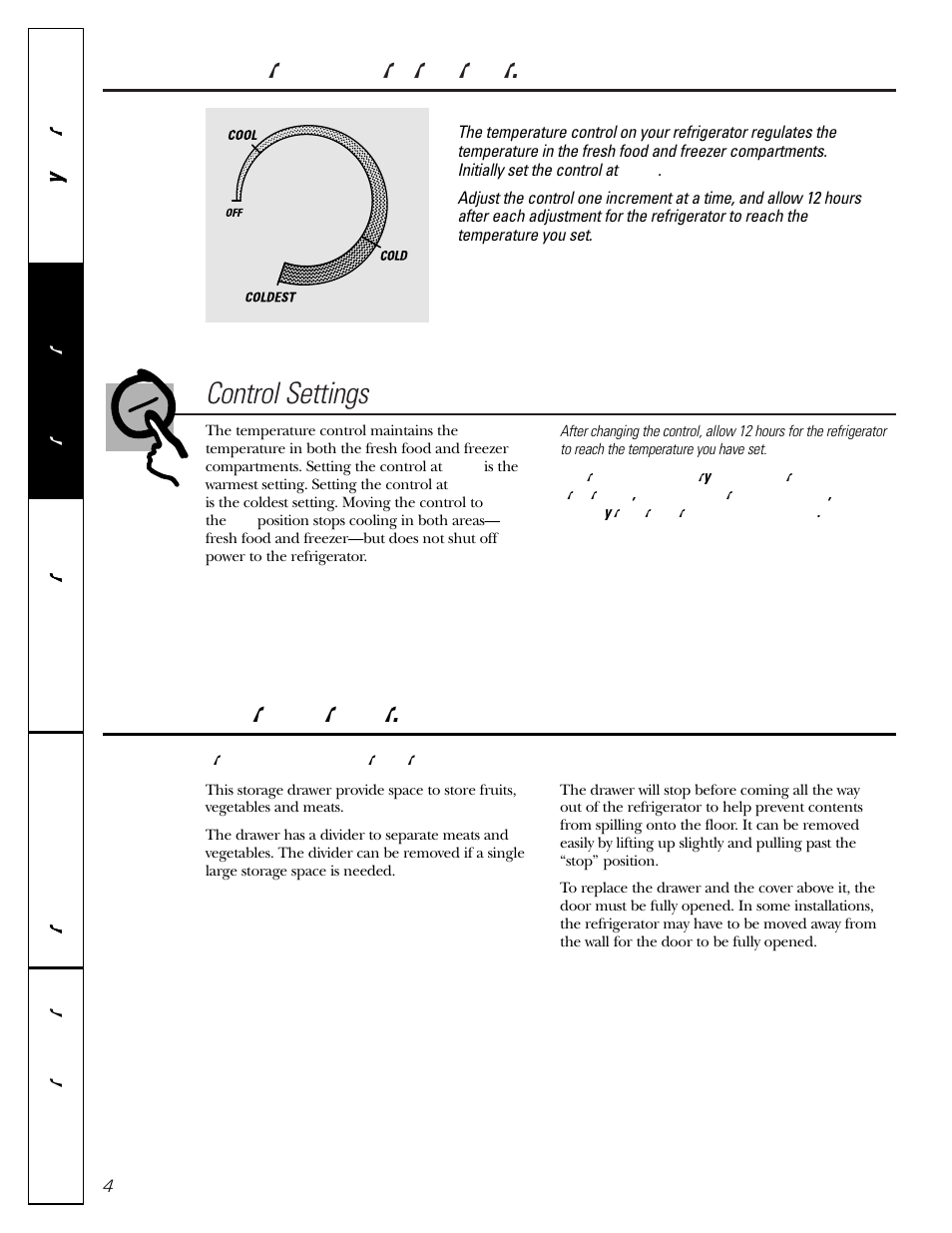 Control settings, Storage drawer, About the storage drawer | GE 12 User Manual | Page 4 / 20