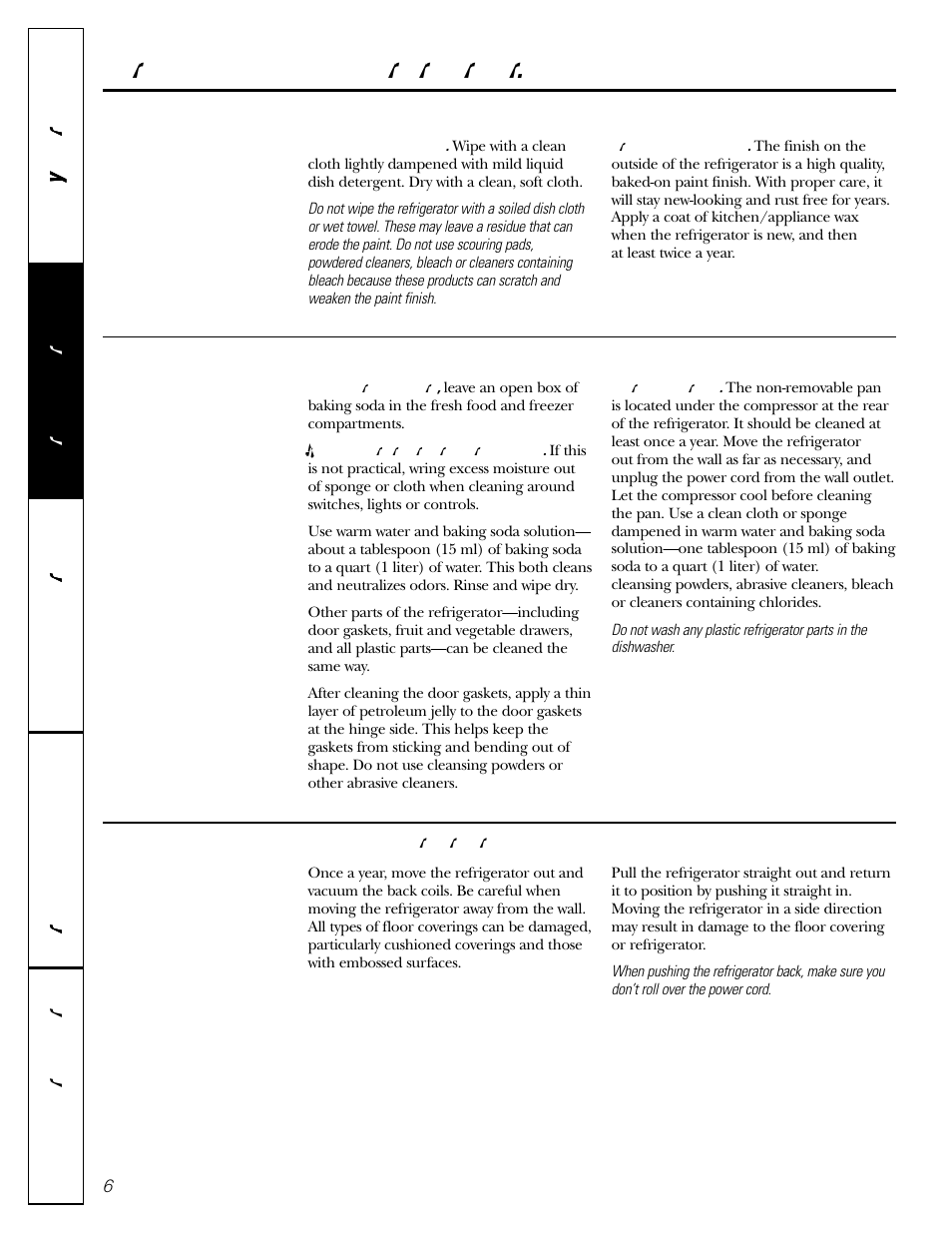 Care and cleaning, Care and cleaning , 7, Care and cleaning of the refrigerator | GE 12 User Manual | Page 6 / 20