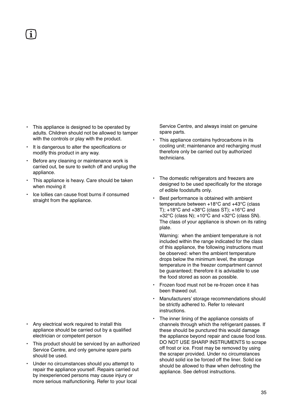 Warnings, General safety, Service/repair | Electrolux ERN29651 User Manual | Page 35 / 84