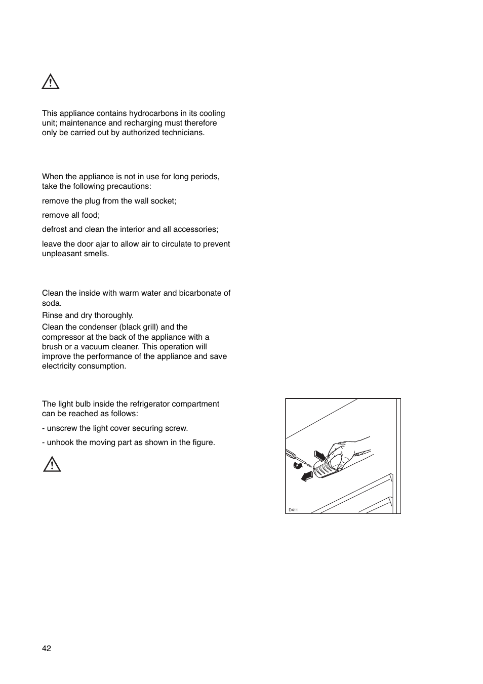 Maintenance, Interior light, Periodic cleaning | Periods of non-operation | Electrolux ERN29651 User Manual | Page 42 / 84