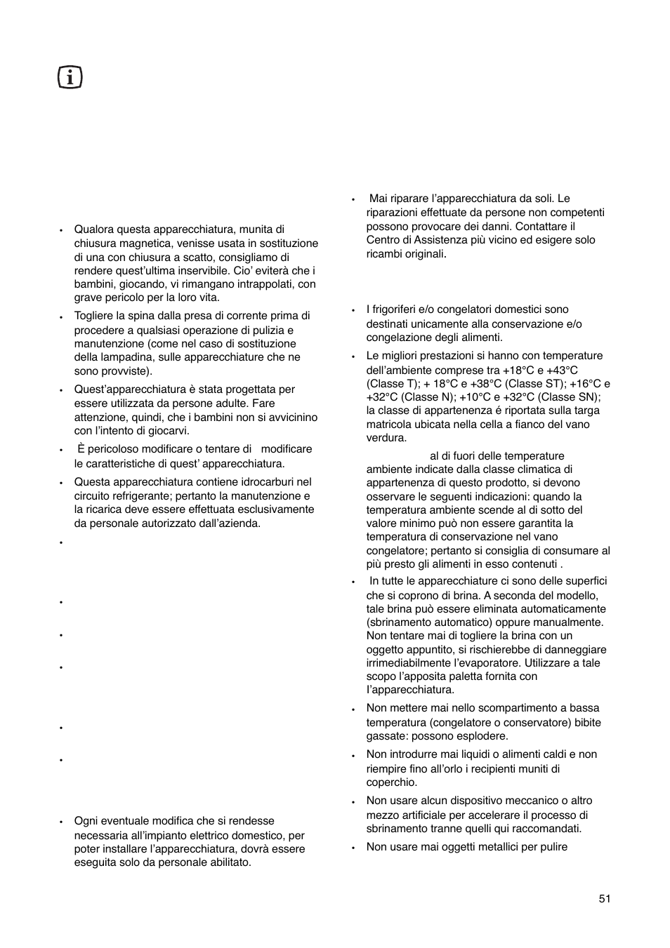 Avvertenze e consigli importanti, Sicurezza generale, Assistenza / riparazioni | Electrolux ERN29651 User Manual | Page 51 / 84