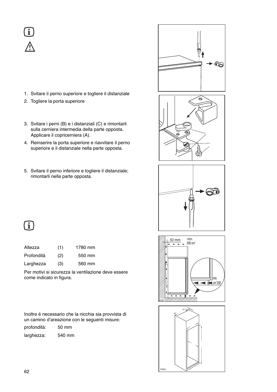 Bc a, Reversibilità delle porte, Istruzioni per l’incasso integrale | Electrolux ERN29651 User Manual | Page 62 / 84